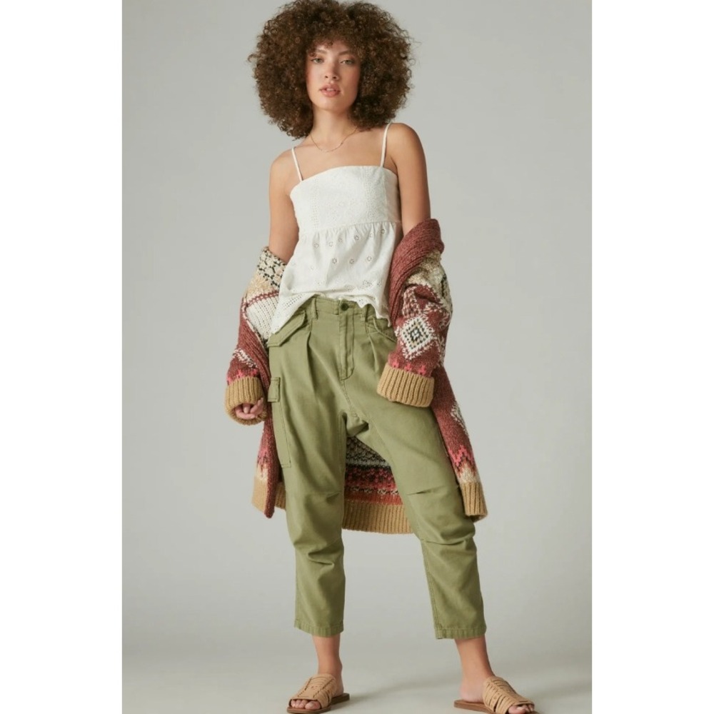 Lucky Brand Womens Drop Crotch Military Cargo Pants Olive Green Size 6